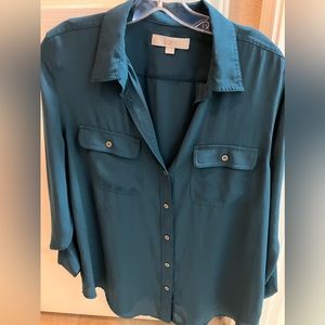 Loft button down top in teal